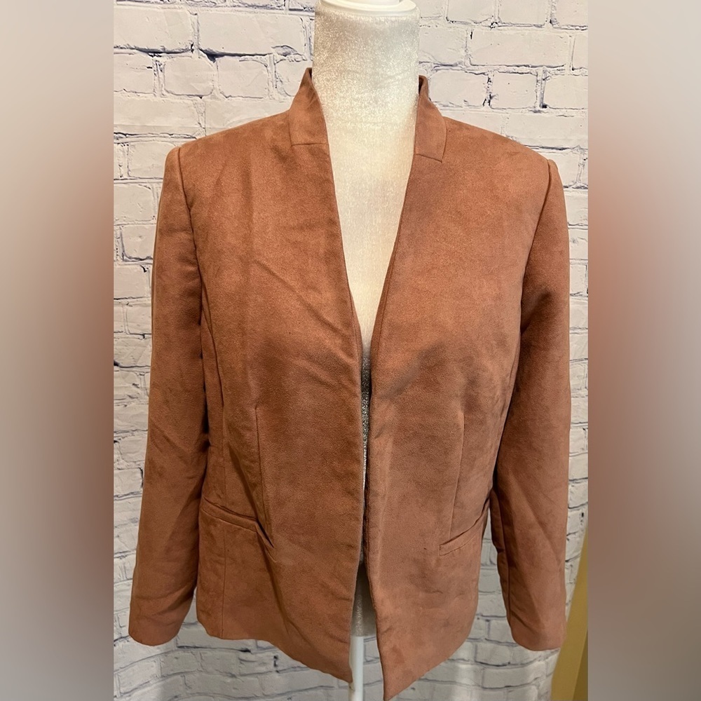 Chico's Women’s Size 1 Faux Suede Blazer Hidden Button Jacket Lightweight Mauve
